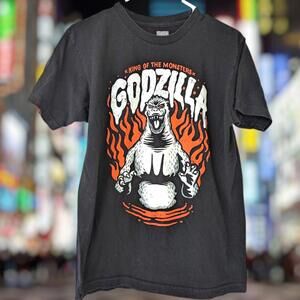 Godzilla King of the Monsters orange flames M black toho anime tee manga lizard